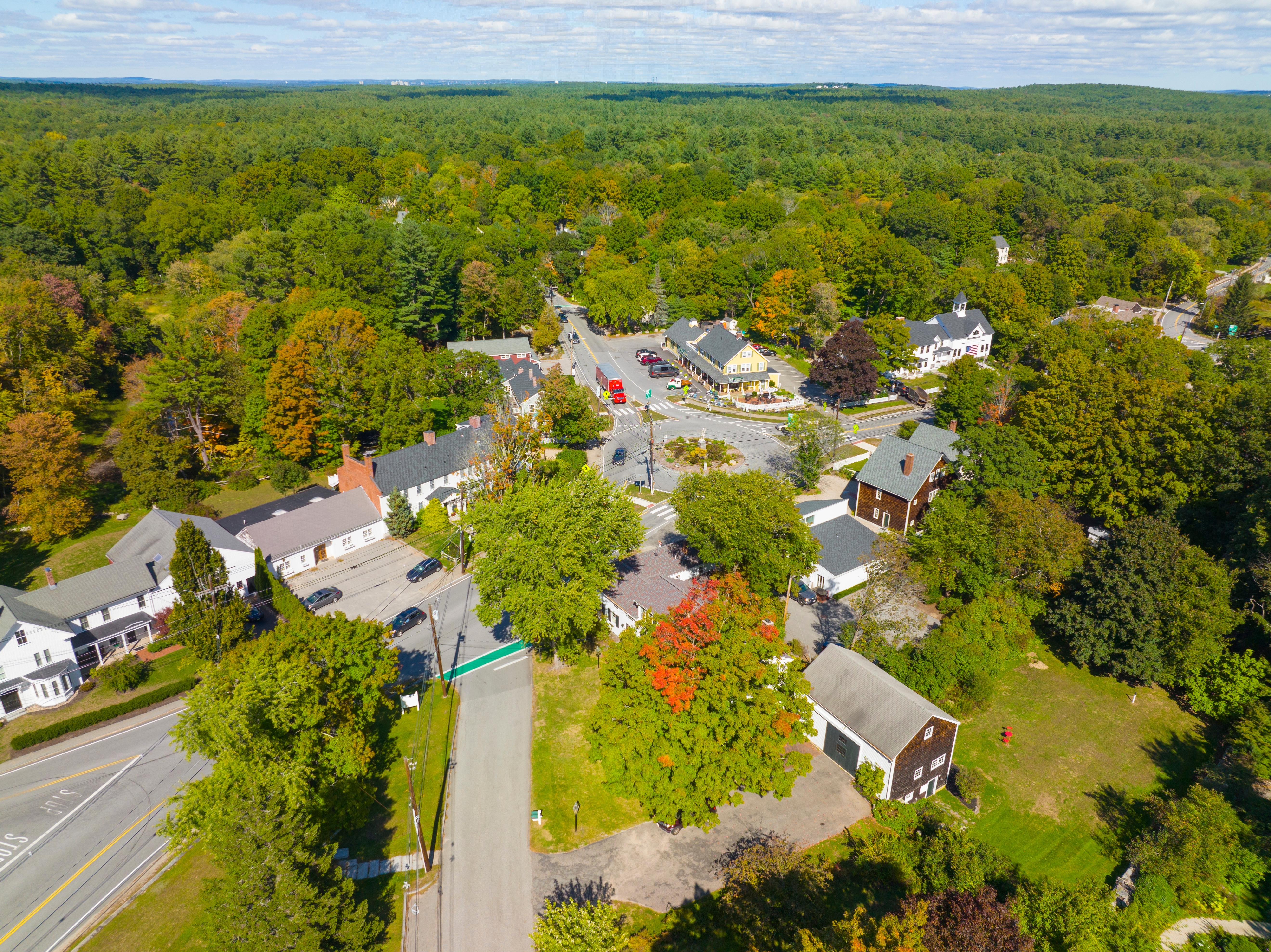 Aerial view of Carlisle, MA homes