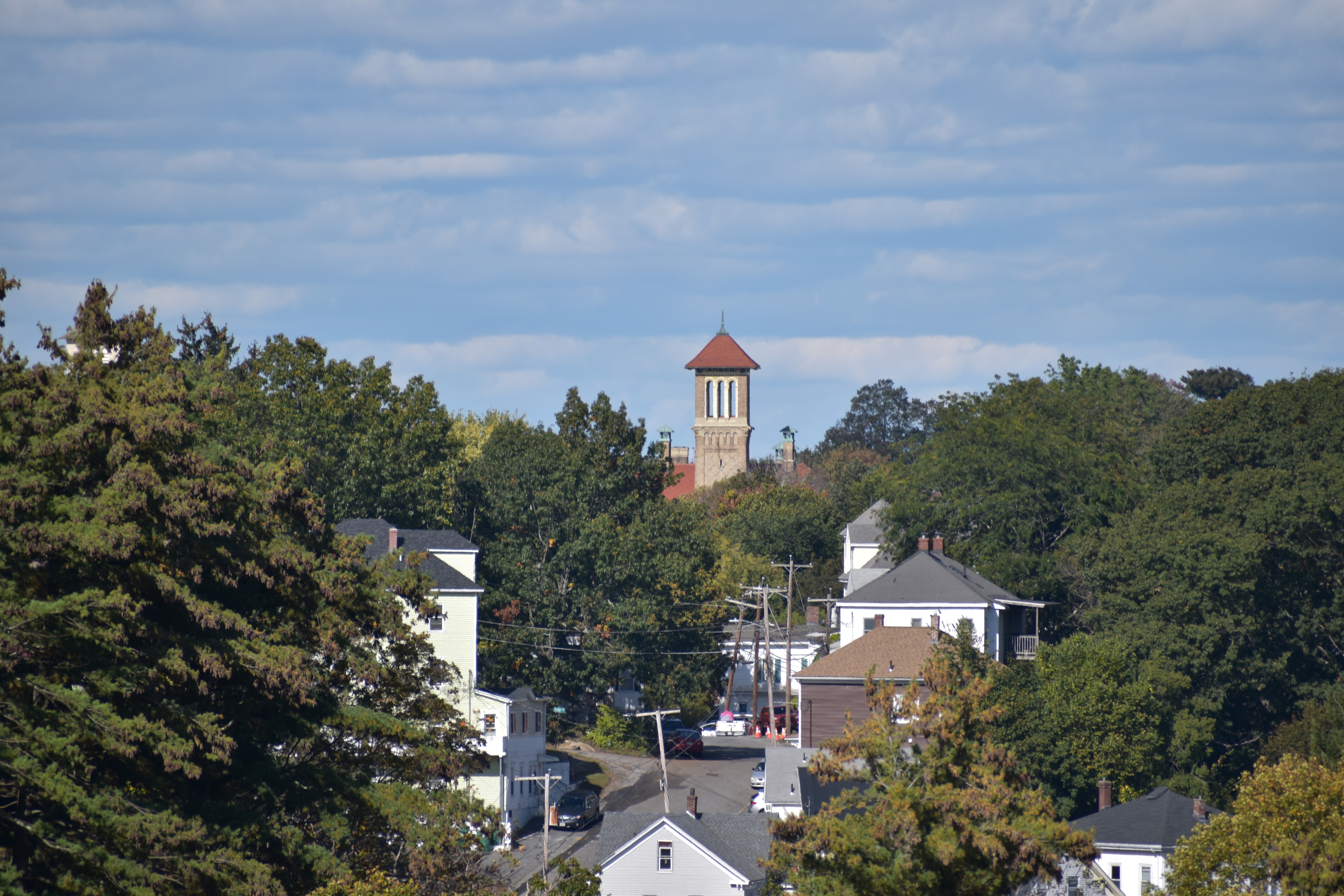Massachusetts town aerial view of town center