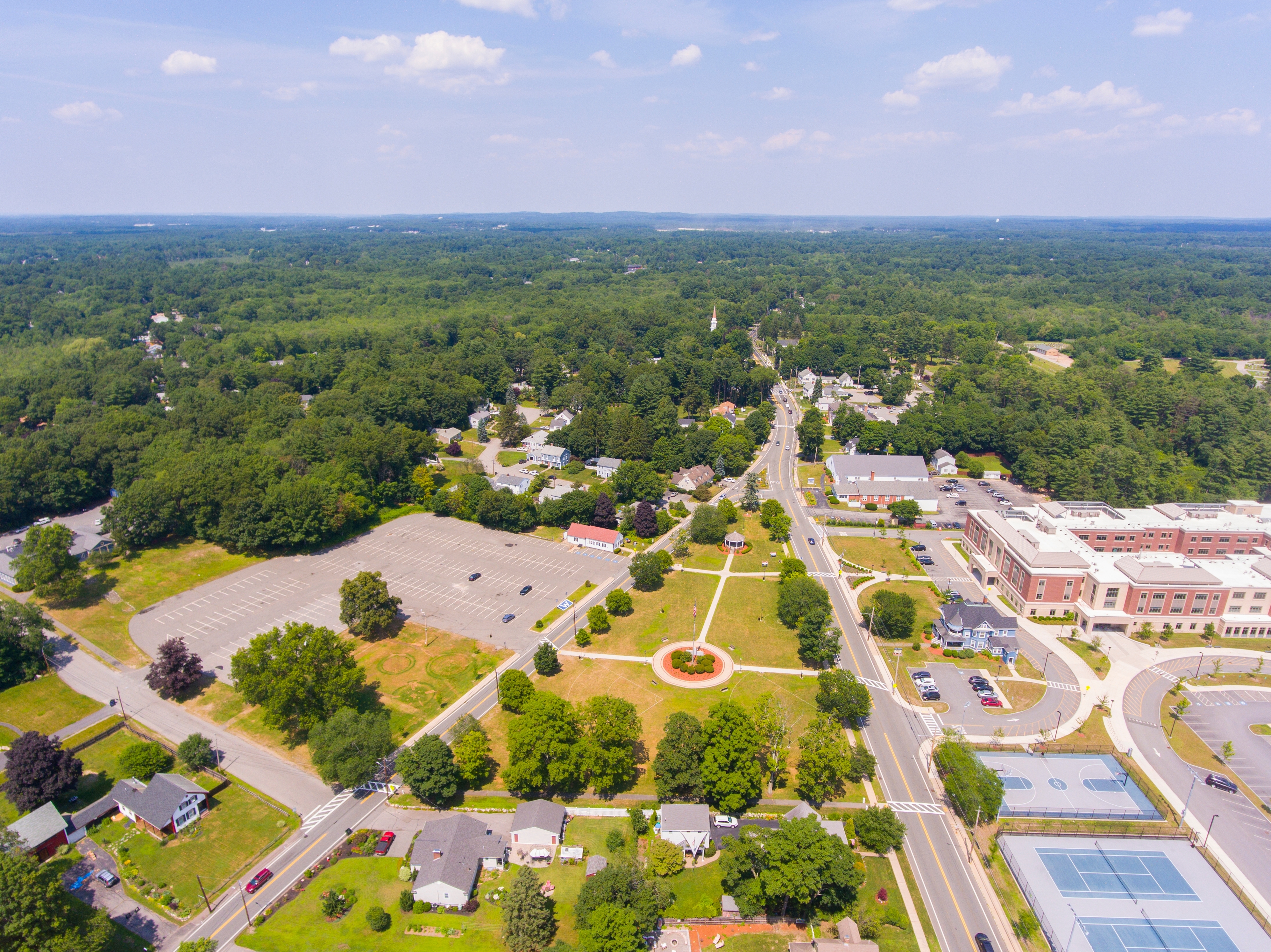 Wilmington, MA aerial view of town center